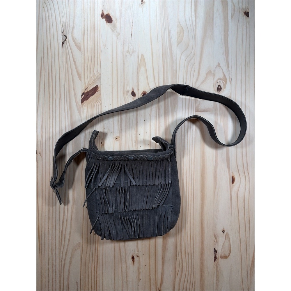 Minnetonka Leather Fringe Crossbody Bag Small Zip Closure Country Boho